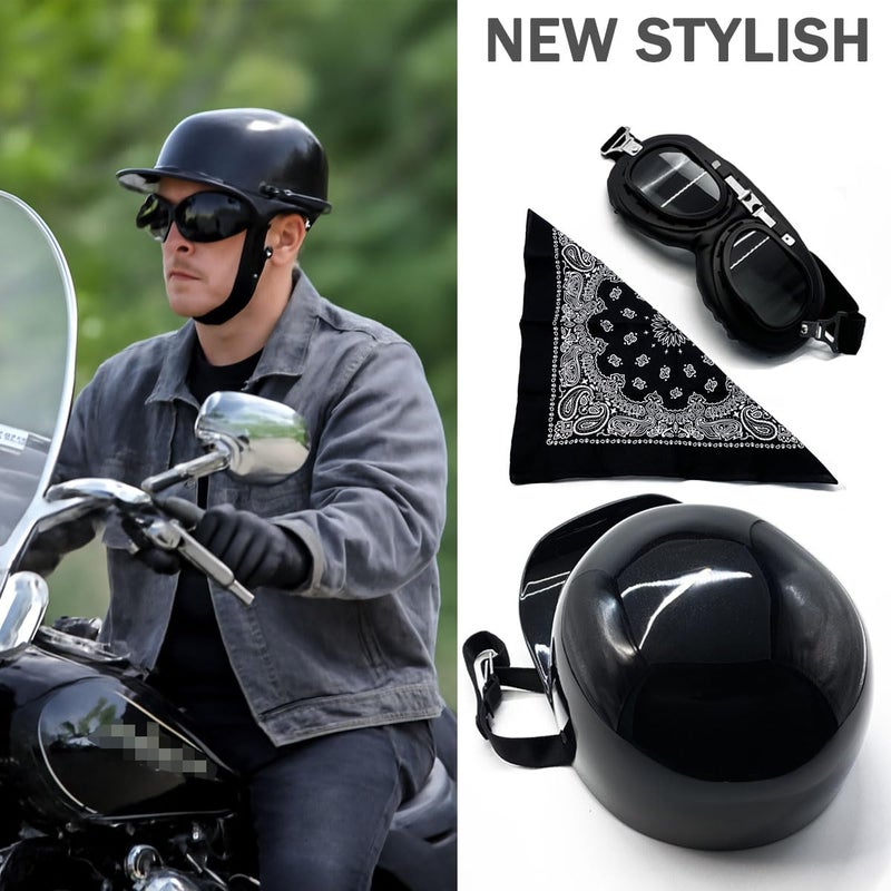 BwondMand Vintage Baseball Motorcycle Helmet Open Face Half Cap with Goggles for Men and Women Adults Moped Motorbike Jet Scooter Bike Street Cruiser Chopper Hat- DOT Approved(Black M - Image 3
