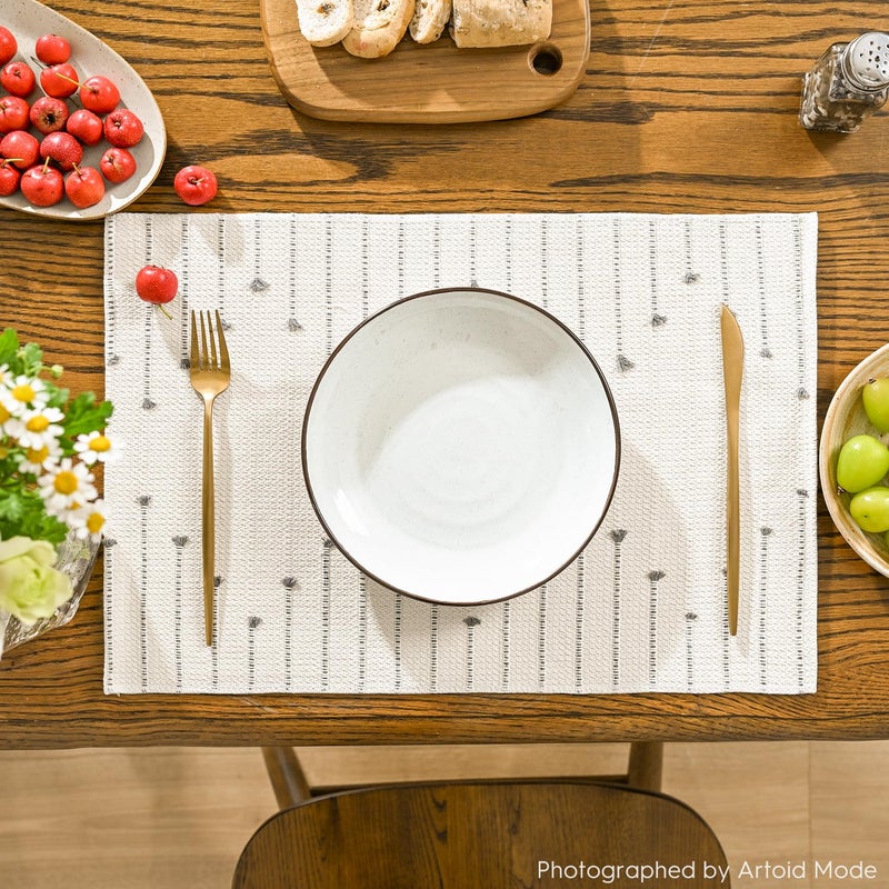 Artoid Mode Light Grey Farmhouse Woven Rustic Placemats Set of 4,12x18 Seasonal Holiday Macrame Burlap Kitchen Dining Table Decoration for Home Party Decor - Image 2