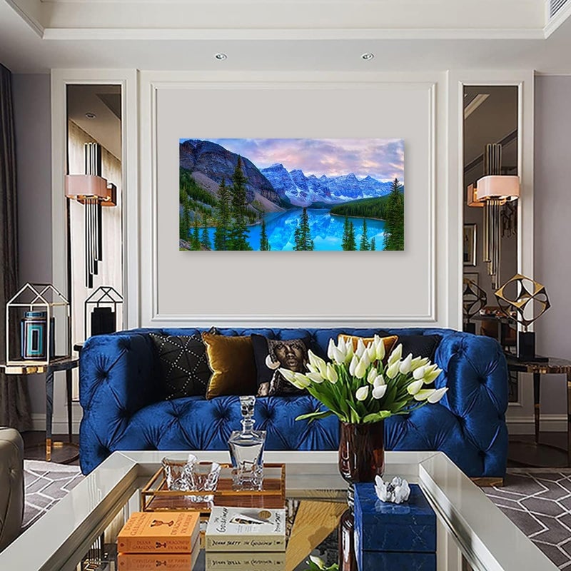 tigeridge Mountain Lake Wall Art Living Room Wall Decor Banff National Park Nature Landscape Canvas Picture Blue Sky Water Forest Canvas Print Artwork for Bedroom Office Home Framed Ready to Hang 20" x 40" - Image 4