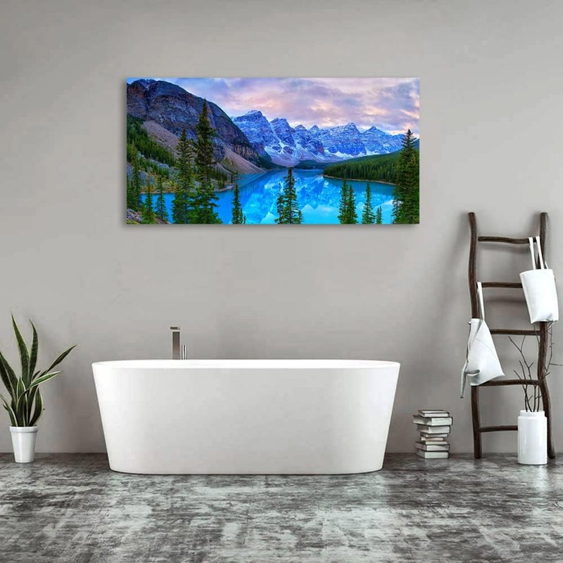 tigeridge Mountain Lake Wall Art Living Room Wall Decor Banff National Park Nature Landscape Canvas Picture Blue Sky Water Forest Canvas Print Artwork for Bedroom Office Home Framed Ready to Hang 20" x 40" - Image 5