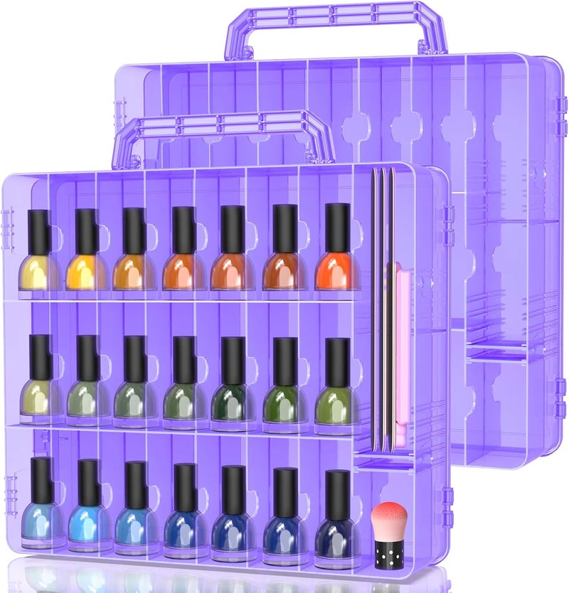 Subay 2 Pcs Portable Nail Polish Organizer, Clear Double Side Nail Polish Holder,Gel Nail Storage for 48 Bottles with 6 Adjustable Dividers in Each Side Space Saver - Image 1