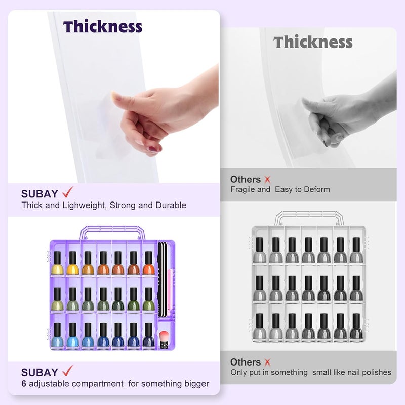 Subay 2 Pcs Portable Nail Polish Organizer, Clear Double Side Nail Polish Holder,Gel Nail Storage for 48 Bottles with 6 Adjustable Dividers in Each Side Space Saver - Image 3