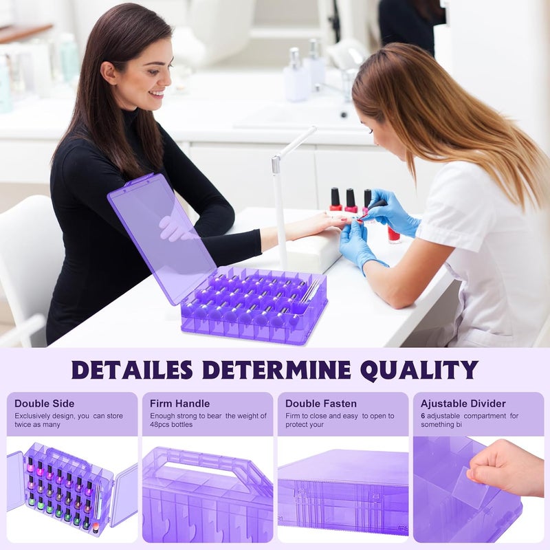 Subay 2 Pcs Portable Nail Polish Organizer, Clear Double Side Nail Polish Holder,Gel Nail Storage for 48 Bottles with 6 Adjustable Dividers in Each Side Space Saver - Image 4