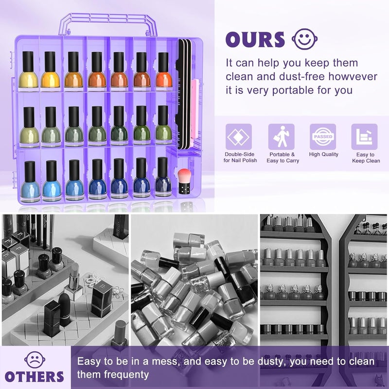 Subay 2 Pcs Portable Nail Polish Organizer, Clear Double Side Nail Polish Holder,Gel Nail Storage for 48 Bottles with 6 Adjustable Dividers in Each Side Space Saver - Image 2