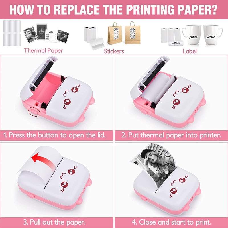 DMG TECH Portable Bluetooth Thermal Printer With 5 Rolls Printing Paper For Ios Android Smartphone (Pink) - Image 4