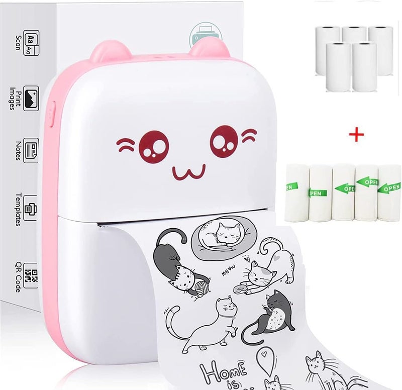 DMG TECH Portable Bluetooth Thermal Printer With 5 Rolls Printing Paper For Ios Android Smartphone (Pink) - Image 1