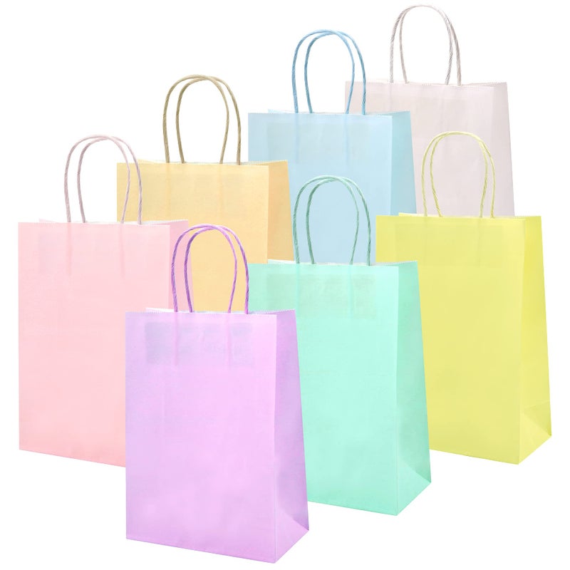 MAMUNU 28 PCS Party Favor Gift Bags with Handles, Pastel Paper Gift Bags Bulk, Assorted 7 Colors Rainbow Paper Party Favor Bags for Birthday, Wedding, Christmas, Shopping, Parties, 8.6" x 6.3" x 3.2" - Image 1