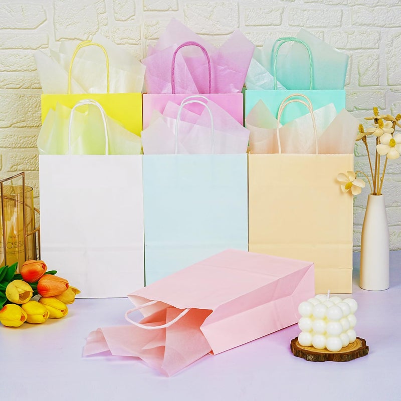 MAMUNU 28 PCS Party Favor Gift Bags with Handles, Pastel Paper Gift Bags Bulk, Assorted 7 Colors Rainbow Paper Party Favor Bags for Birthday, Wedding, Christmas, Shopping, Parties, 8.6" x 6.3" x 3.2" - Image 2