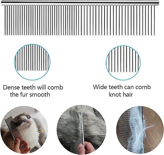 JUDEE Dog Combs with Rounded Ends Stainless Steel Teeth, Cat Comb for Removing Tangles and Knots, Professional Grooming Tool for Long and Short Haired Dog, Cat and other pets, 6.3IN/7.4IN, 2Pcs - Image 5