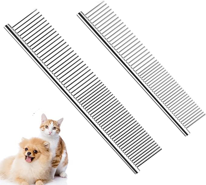JUDEE Dog Combs with Rounded Ends Stainless Steel Teeth, Cat Comb for Removing Tangles and Knots, Professional Grooming Tool for Long and Short Haired Dog, Cat and other pets, 6.3IN/7.4IN, 2Pcs - Image 1