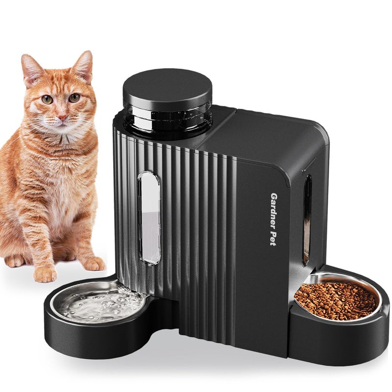 Gardner Pet Automatic Gravity Cat Food Feeder and Water Dispenser Stainless Steel Two-in-One Set Large Capacity Dispenser for Pets Dogs, Puppies, Kittens-(0.8 Gallons x 2) - Image 1