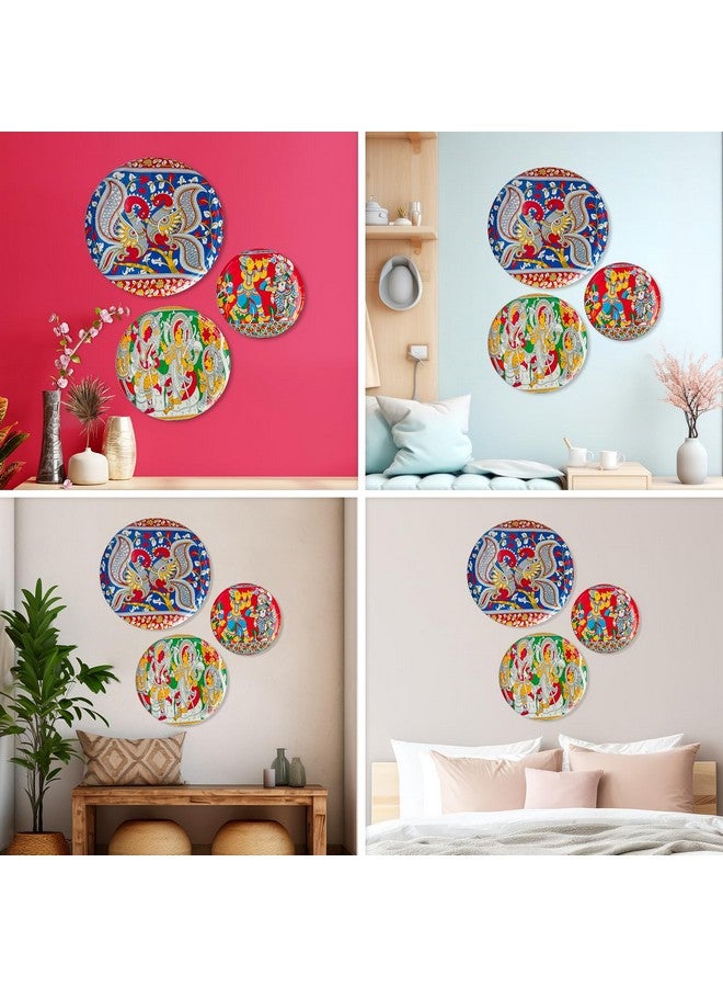 RITUALISTIC Kalamkari Madhubani Wall Plates for home decoration | Wall decor items for living room | Metal Wall décor | Gift items for women and men |Home Décor Gift Item | Set of 3 plates - Image 5