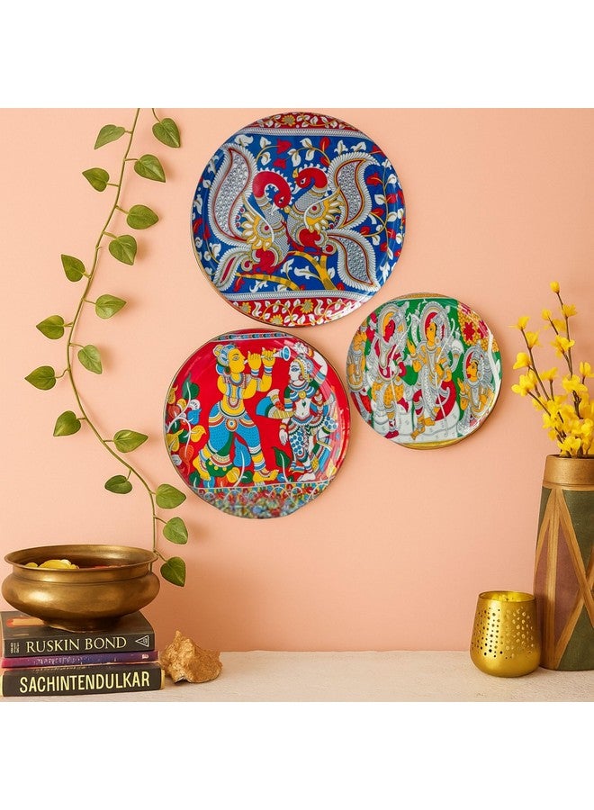 RITUALISTIC Kalamkari Madhubani Wall Plates for home decoration | Wall decor items for living room | Metal Wall décor | Gift items for women and men |Home Décor Gift Item | Set of 3 plates - Image 1