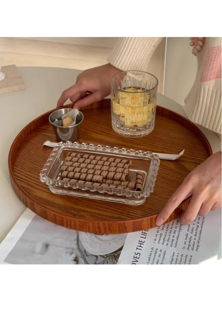 الواحة-TH صينية خشبية مستديرة، صينية تقديم دائرية كبيرة بمقاس 30 × 2 سم، صينية تقديم خشبية دائرية، طبق خشبي للفاكهة والحلوى والكعك والوجبات الخفيفة والحلوى في المطاعم والفنادق والمتاجر المنزلية - Image 2