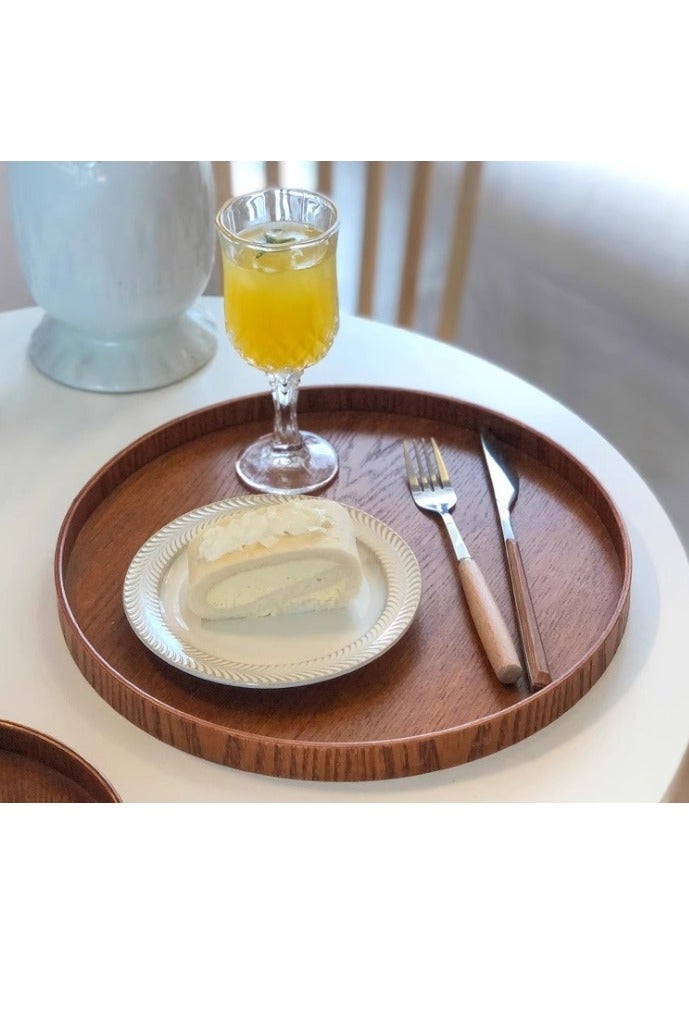 الواحة-TH صينية خشبية مستديرة، صينية تقديم دائرية كبيرة بمقاس 30 × 2 سم، صينية تقديم خشبية دائرية، طبق خشبي للفاكهة والحلوى والكعك والوجبات الخفيفة والحلوى في المطاعم والفنادق والمتاجر المنزلية - Image 1