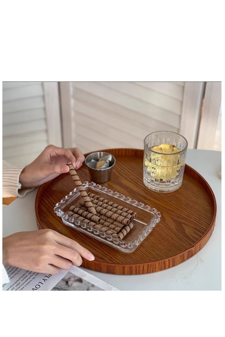 الواحة-TH صينية خشبية مستديرة، صينية تقديم دائرية كبيرة بمقاس 30 × 2 سم، صينية تقديم خشبية دائرية، طبق خشبي للفاكهة والحلوى والكعك والوجبات الخفيفة والحلوى في المطاعم والفنادق والمتاجر المنزلية - Image 4