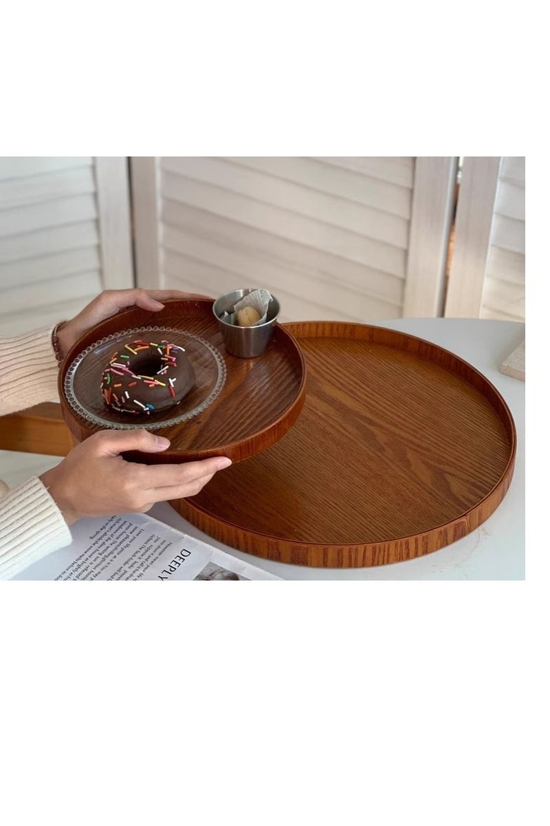 الواحة-TH صينية خشبية مستديرة، صينية تقديم دائرية كبيرة بمقاس 30 × 2 سم، صينية تقديم خشبية دائرية، طبق خشبي للفاكهة والحلوى والكعك والوجبات الخفيفة والحلوى في المطاعم والفنادق والمتاجر المنزلية - Image 3