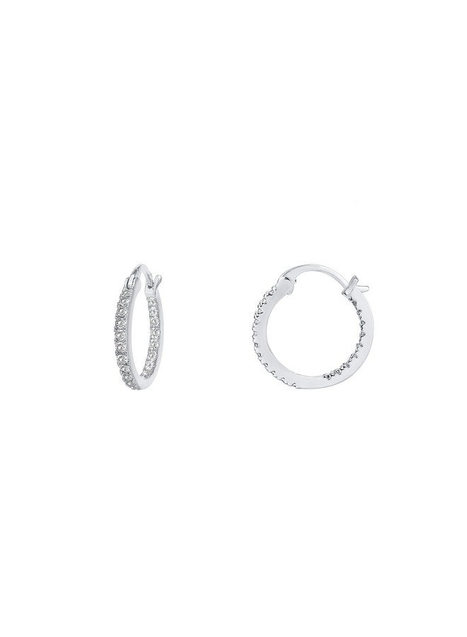 PAVOI PAVOI Womens 14K Plated ‚Äì White Gold - 925 Sterling Silver Cubic Zirconia Hoop Earring  - Image 1