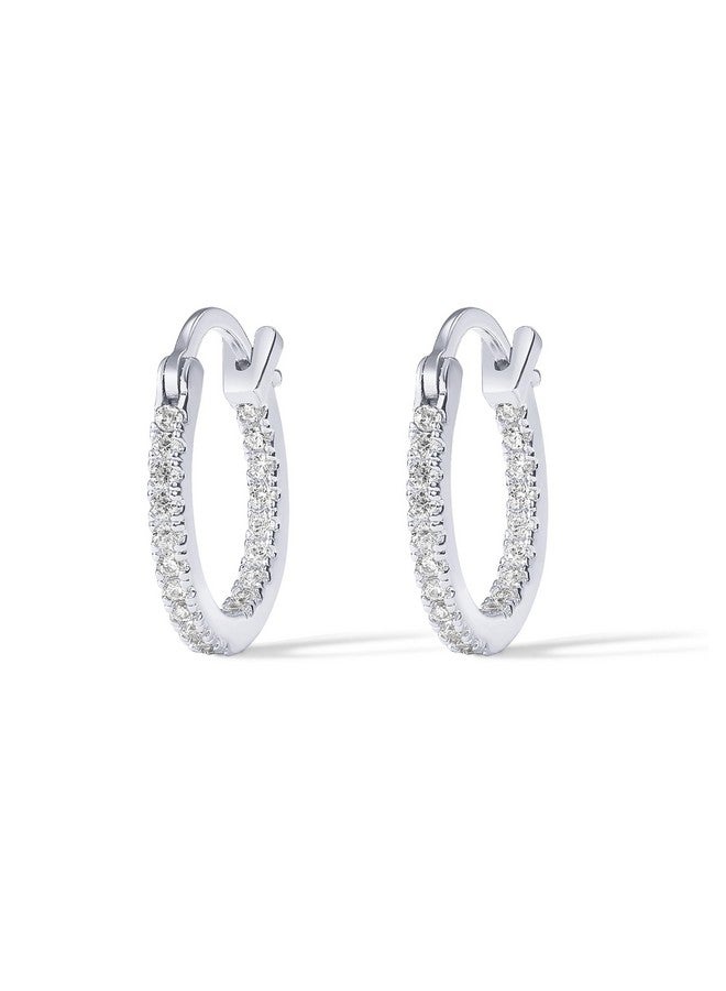 PAVOI PAVOI Womens 14K Plated ‚Äì White Gold - 925 Sterling Silver Cubic Zirconia Hoop Earring  - Image 3