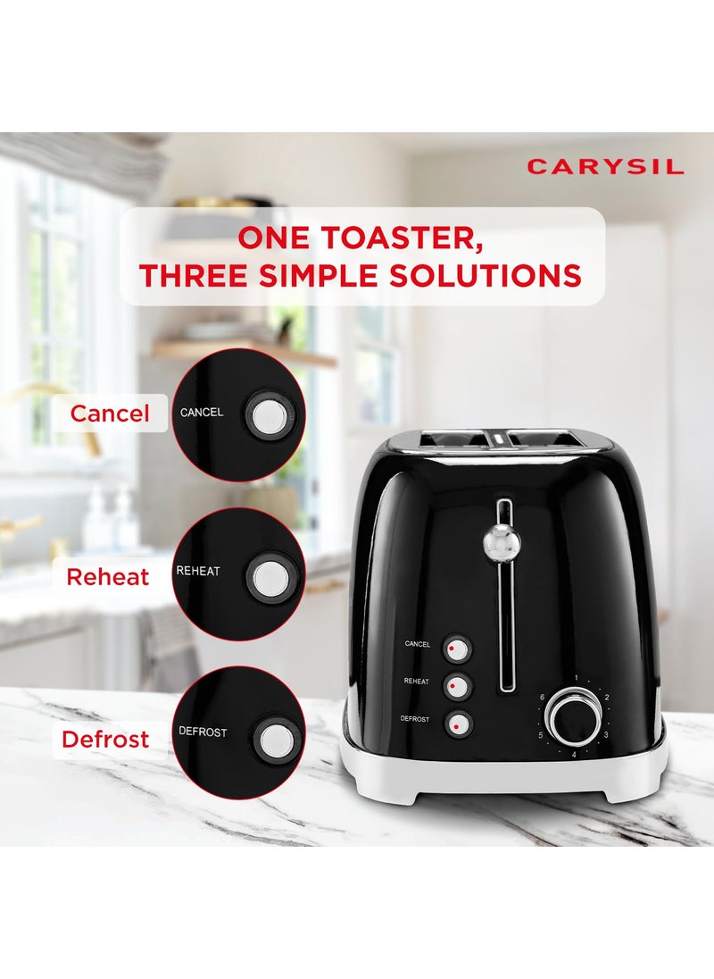 Carysil Carysil 2Slice Bread Toaster with Retro Design 6 Browning Settings Defrost Reheat Cancel Functions LED Lighting Stainless Steel Body Black Finish 220V 1Year Warranty  - Image 3