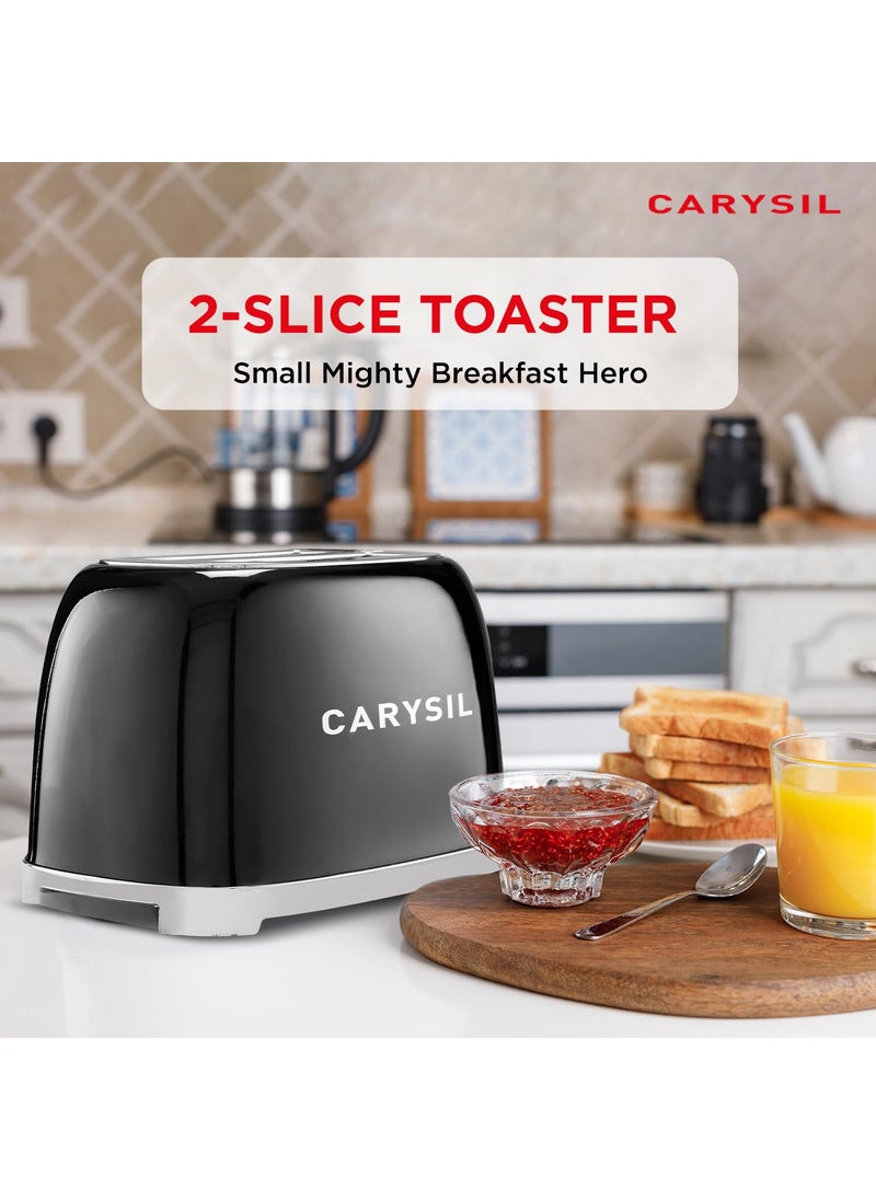 Carysil Carysil 2Slice Bread Toaster with Retro Design 6 Browning Settings Defrost Reheat Cancel Functions LED Lighting Stainless Steel Body Black Finish 220V 1Year Warranty  - Image 2