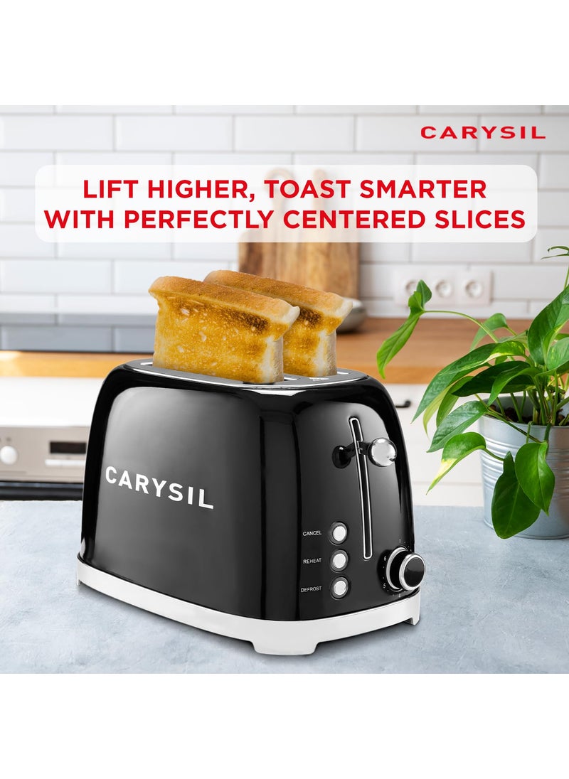 Carysil Carysil 2Slice Bread Toaster with Retro Design 6 Browning Settings Defrost Reheat Cancel Functions LED Lighting Stainless Steel Body Black Finish 220V 1Year Warranty  - Image 5