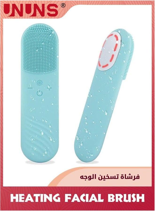 UNUNS Sonic Facial Cleansing Brush,Power Face Scrubber With 5 Speed Modes,Waterproof 3 in 1 Anion Import 45℃ Heating Massage,USB Rechargeable Silicone Brush,Blue - Image 1