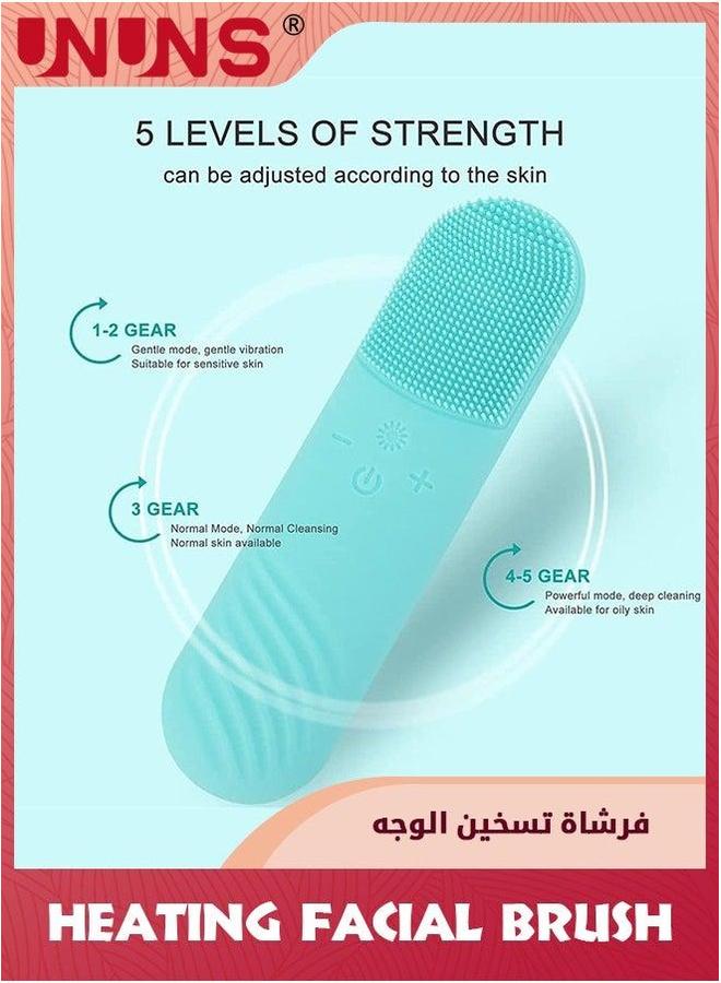 UNUNS Sonic Facial Cleansing Brush,Power Face Scrubber With 5 Speed Modes,Waterproof 3 in 1 Anion Import 45℃ Heating Massage,USB Rechargeable Silicone Brush,Blue - Image 3