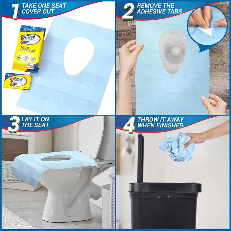 Relyo 20 Pack XL Disposable Toilet Seat Covers – Waterproof Toilet Cover Sheets with Adhesive Tabs for Adults, Kids & Toddlers, Travel, Public Restrooms, Airplane, Camping - Image 5