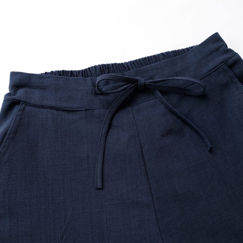 Tanming Linen Pants for Women Summer Casual High Waisted Drawstring White Beach Pant (Navy,XXL) - Image 2