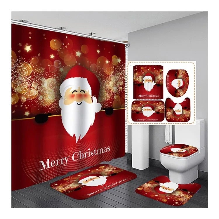 Y&D Christmas Design Decor Shower Curtain ,4 Piece Matching Window Bath Rug Mate and Shower Curtain Sets of Christmas - Image 3