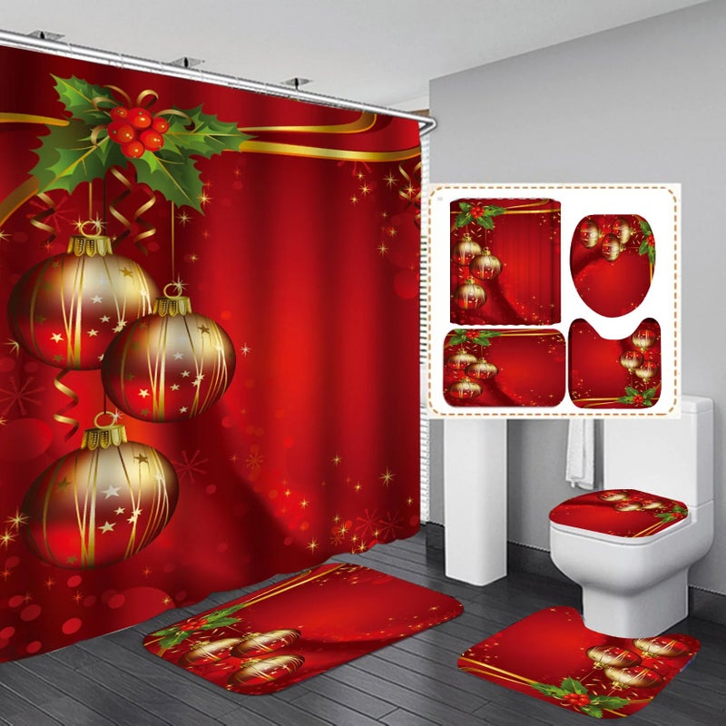 Y&D Christmas Design Decor Shower Curtain ,4 Piece Matching Window Bath Rug Mate and Shower Curtain Sets of Christmas - Image 2