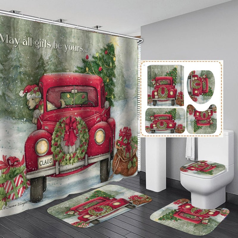 Y&D Christmas Design Decor Shower Curtain ,4 Piece Matching Window Bath Rug Mate and Shower Curtain Sets of Christmas - Image 5