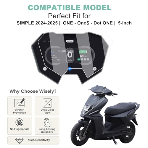 Wisely Premium Screen Guard for SIMPLE One/OneS/Dot ONE 2024-2025 | Ev Scooter (5-inch) Touch Display Scooty Digital Meter Cover Protector Instrument Cluster Accessory, Easy installation kit - Image 2