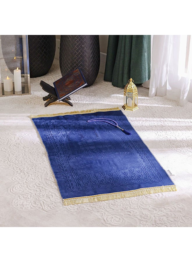 DANUBE HOME Danube Home Janamaz Embossed Prayer Mat with Beads - Blue - 70x110 cm | Polyester Prayer Mat For Prayer Room  - Image 5