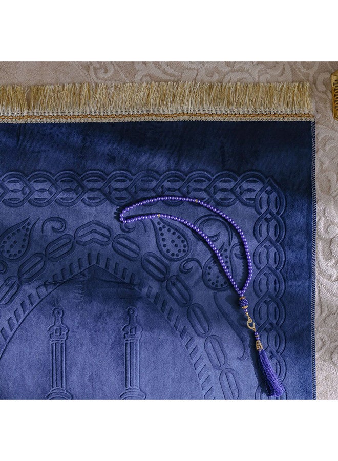 DANUBE HOME Danube Home Janamaz Embossed Prayer Mat with Beads - Blue - 70x110 cm | Polyester Prayer Mat For Prayer Room  - Image 3