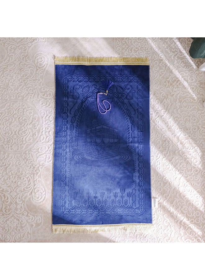 DANUBE HOME Danube Home Janamaz Embossed Prayer Mat with Beads - Blue - 70x110 cm | Polyester Prayer Mat For Prayer Room  - Image 1