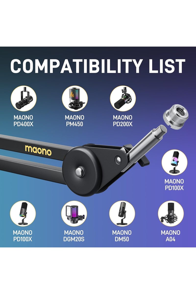 ماونو حامل ميكروفون MAONO BA37 القابل للتعديل – ذراع تعليق مع مشبك للمكتب ومحول 3/8 و5/8 للبودكاست، البث، الألعاب وتسجيل الاستوديو – أسود - Image 5