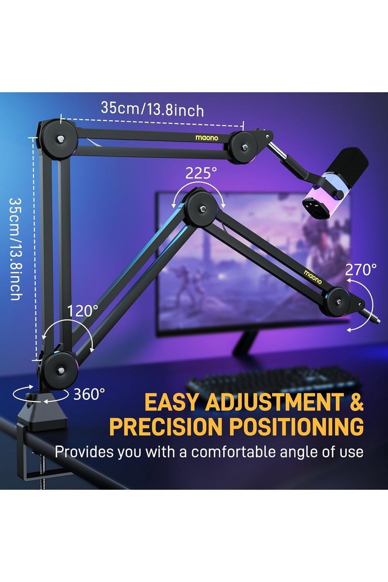 ماونو حامل ميكروفون MAONO BA37 القابل للتعديل – ذراع تعليق مع مشبك للمكتب ومحول 3/8 و5/8 للبودكاست، البث، الألعاب وتسجيل الاستوديو – أسود - Image 4