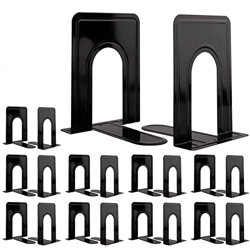 Jekkis 20pcs Metal Bookends for Shelves, 6.6"x 5.7"x 5" Black Heavy Duty Book Ends for Nonskid Bookend Supports Plain Large Bookends, Library Office Home, 10 Pair - Image 1