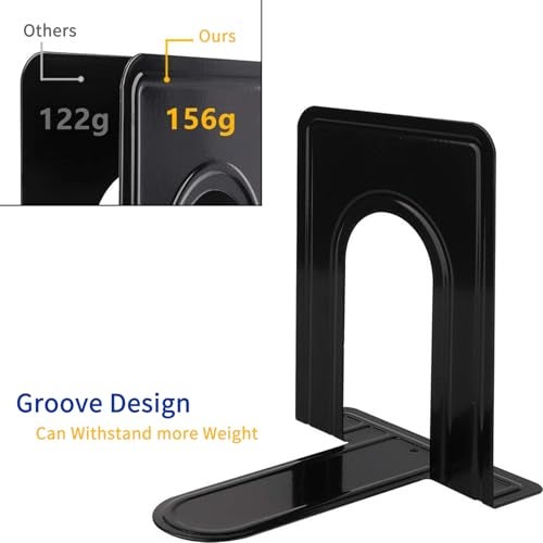 Jekkis 20pcs Metal Bookends for Shelves, 6.6"x 5.7"x 5" Black Heavy Duty Book Ends for Nonskid Bookend Supports Plain Large Bookends, Library Office Home, 10 Pair - Image 3