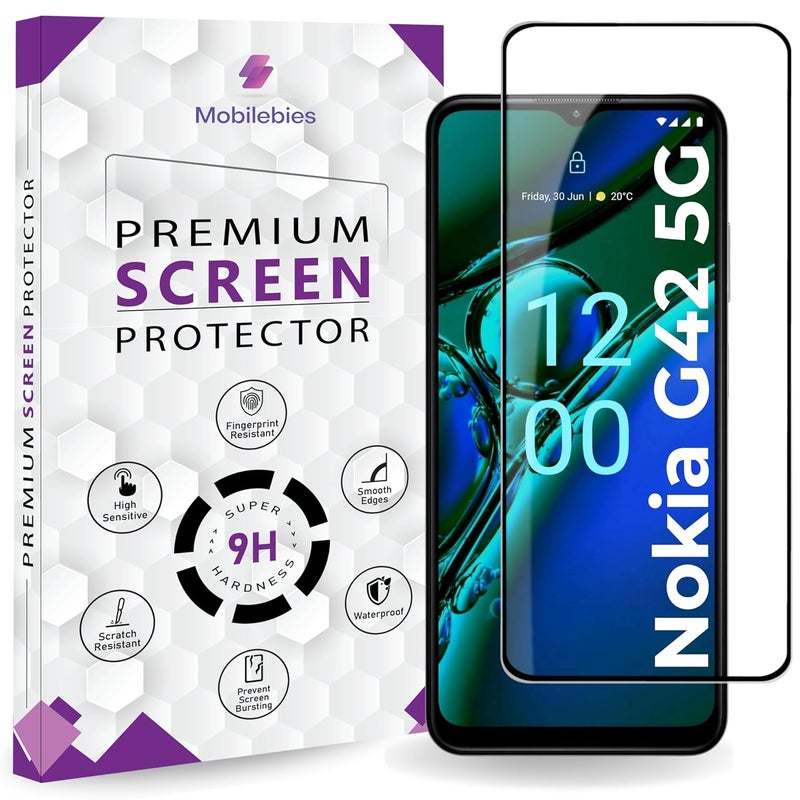 Mobilebies حماية شاشة زجاجية مقواة ممتازة لهاتف نوكيا G42 5G (6.56 بوصة، عبوة من 1) | تغطية من الحافة إلى الحافة مع مجموعة سهلة للتثبيت - Image 1