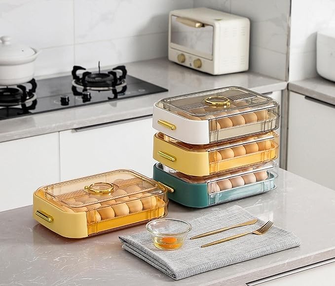 Kresal Large Capacity Egg Holder for Refrigerator Egg Fresh Storage Box for Fridge Egg Storage Container Clear Plastic Egg Box 1821 Grid Drawer Type Egg Crisper Kitchen Egg Tray Multicolor - Image 4