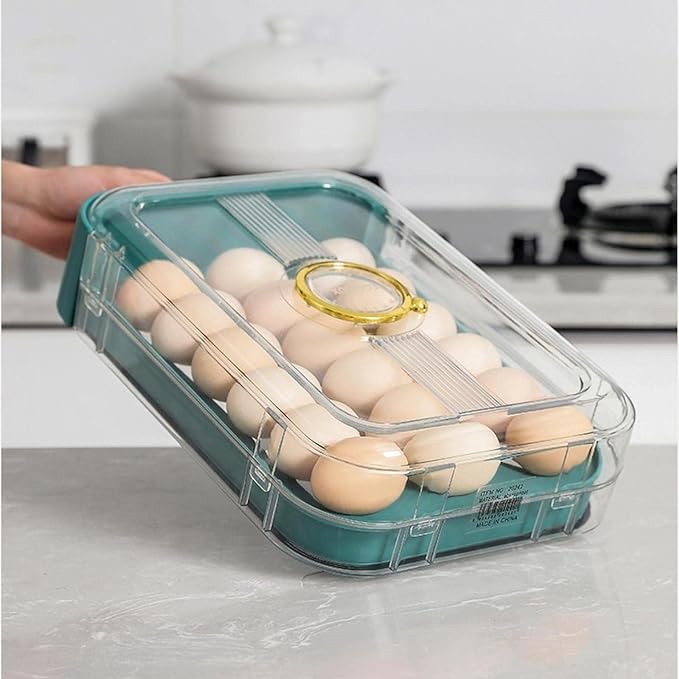 Kresal Large Capacity Egg Holder for Refrigerator Egg Fresh Storage Box for Fridge Egg Storage Container Clear Plastic Egg Box 1821 Grid Drawer Type Egg Crisper Kitchen Egg Tray Multicolor - Image 1