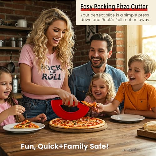 Smartwares قطاعة بيتزا روك آند رول، بلاستيك، غير لاصق، متأرجح، 9 بوصة، سهلة التنظيف، آمنة في غسالة الصحون، قاطعة بيتزا محمولة، أداة تقطيع أسهل، أدوات الخبز، سكين تقطيع الخبز المعجنات، مصنوعة في الولايات المتحدة الأمريكية، حمراء - Image 2