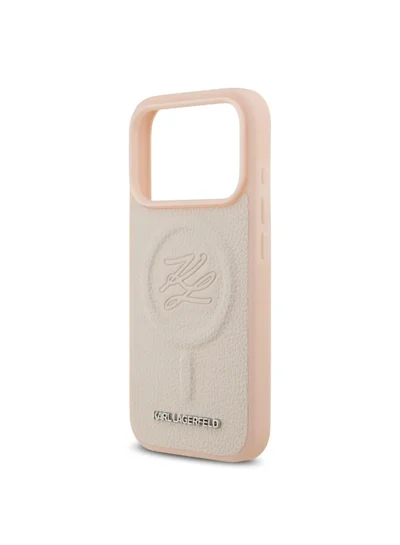 Karl Lagerfeld iPhone 17 Pro MagSafe Case / PU Leather Back Cover With Initial Deboosed Logo / Pink
