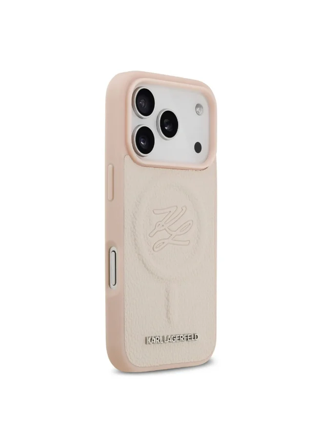 Karl Lagerfeld iPhone 17 Pro MagSafe Case / PU Leather Back Cover With Initial Deboosed Logo / Pink