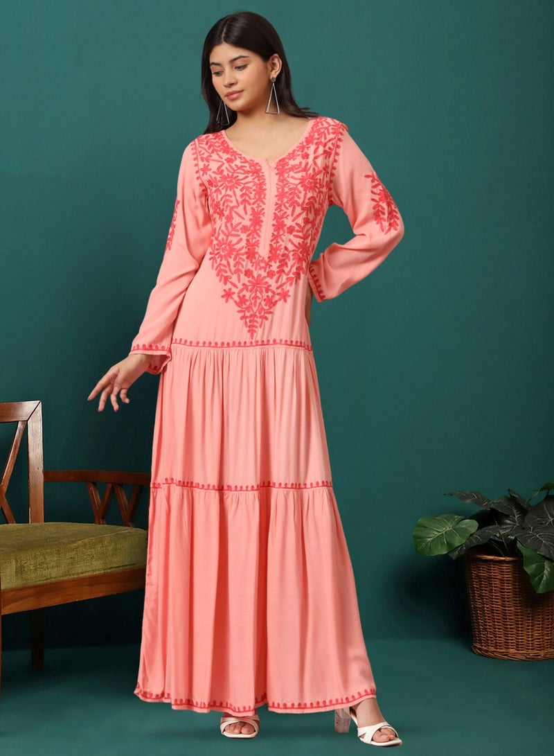 الايا جلابية مطرزة يدوياً لوكنو شيكانكاري قطن - Image 1