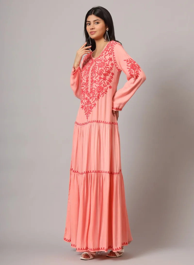 الايا جلابية قطن لكناوي شيكانكاري مطرزة يدوياً-AL3942