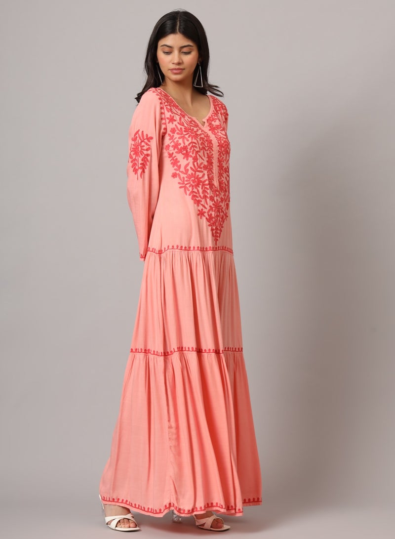 الايا جلابية مطرزة يدوياً لوكنو شيكانكاري قطن - Image 4